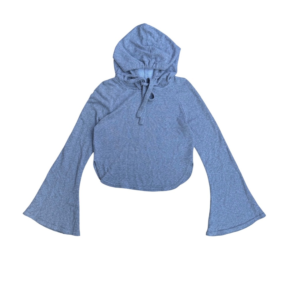 TOBI Bell Sleeve Cropped Hoodie Heather Gray Y2K Balletcore Flare Sweatshirt S